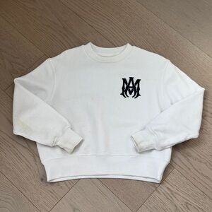 AMIRI White Crewneck Sweatshirt with Black Monogram
